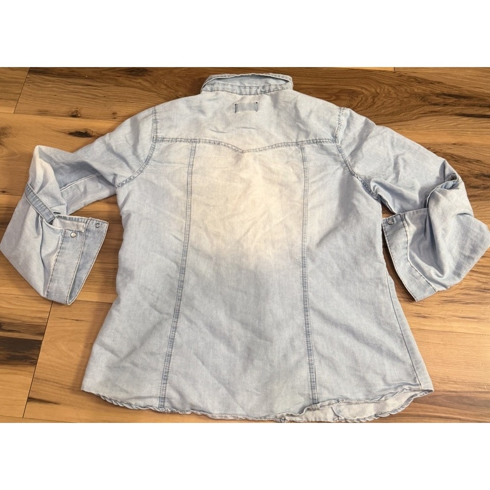 Cavalini Light Wash Denim Snap Button Western Shirt Womens XL Y2K Chambray Rodeo - Picture 9 of 9